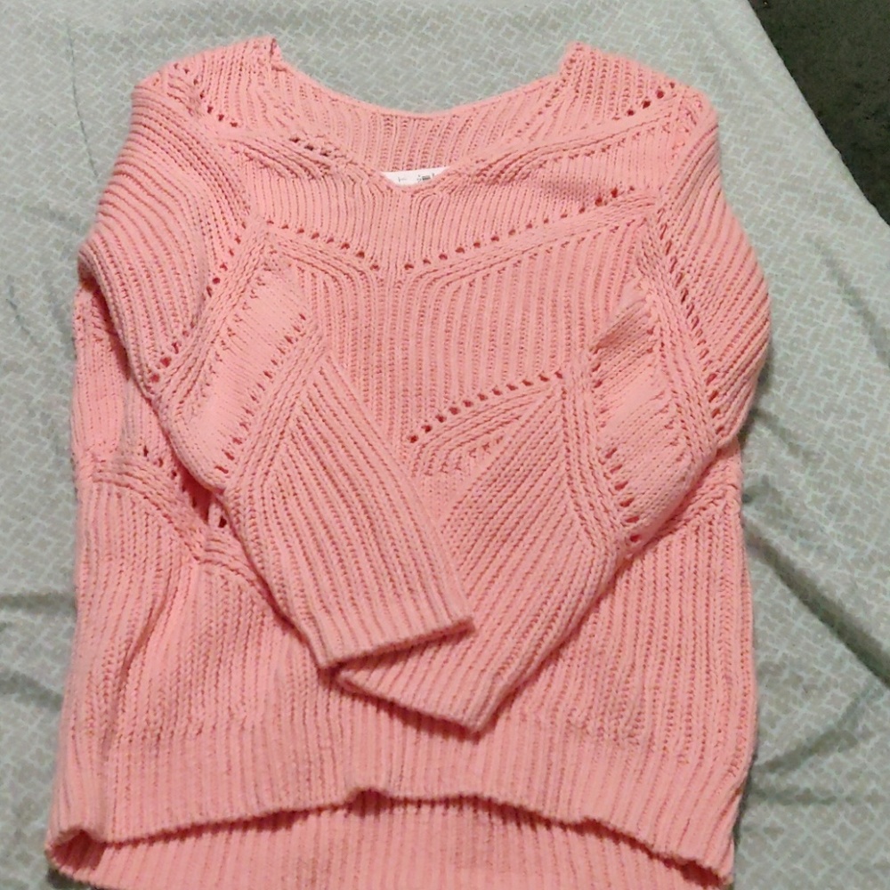 Pointelle scoop back sweater